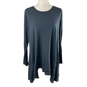 Logo Lounge Black Asymmetric Hemline Tunic Chiffon Ruffle Bottom Size XL